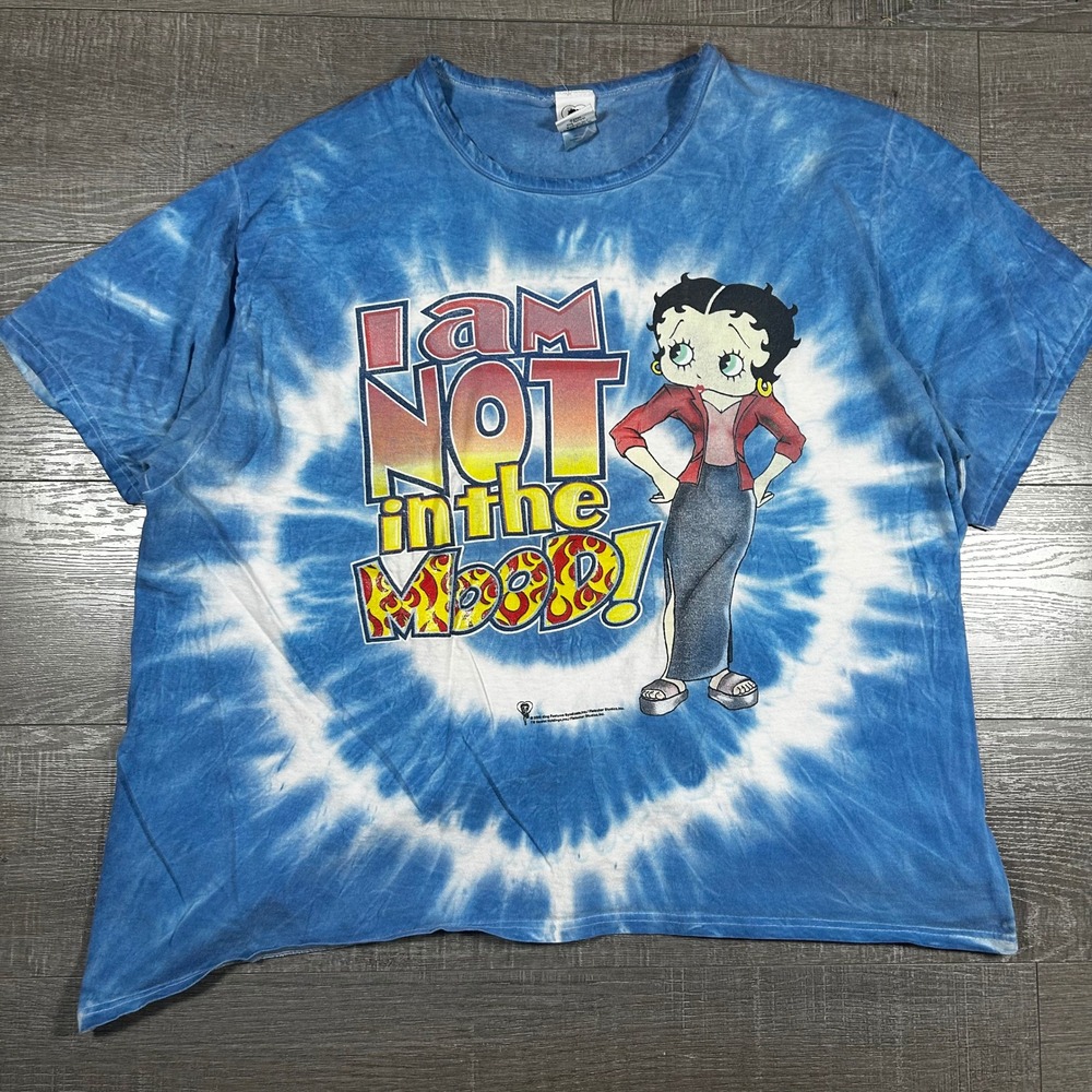 Vintage 2000 Betty Boop Not In The Mood‎ Tie Dye Graphic T-Shirt Blue 26W/28W